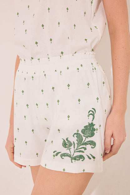 Women Secret_Green Print Cotton Short Pyjamas Straps Pajamas_3599198_97_02