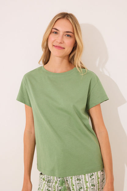 Women Secret_Green Print Cotton Short Sleeve Pyjamas_3599216_21_01