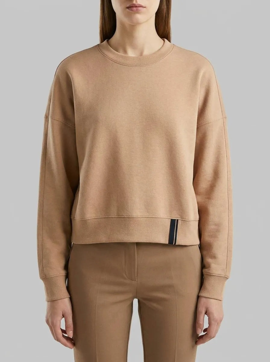 Benetton Camel Women Boxy Fit Sweatshirt with Crest on The Back SKU: 35B1D201G_21R Image 00