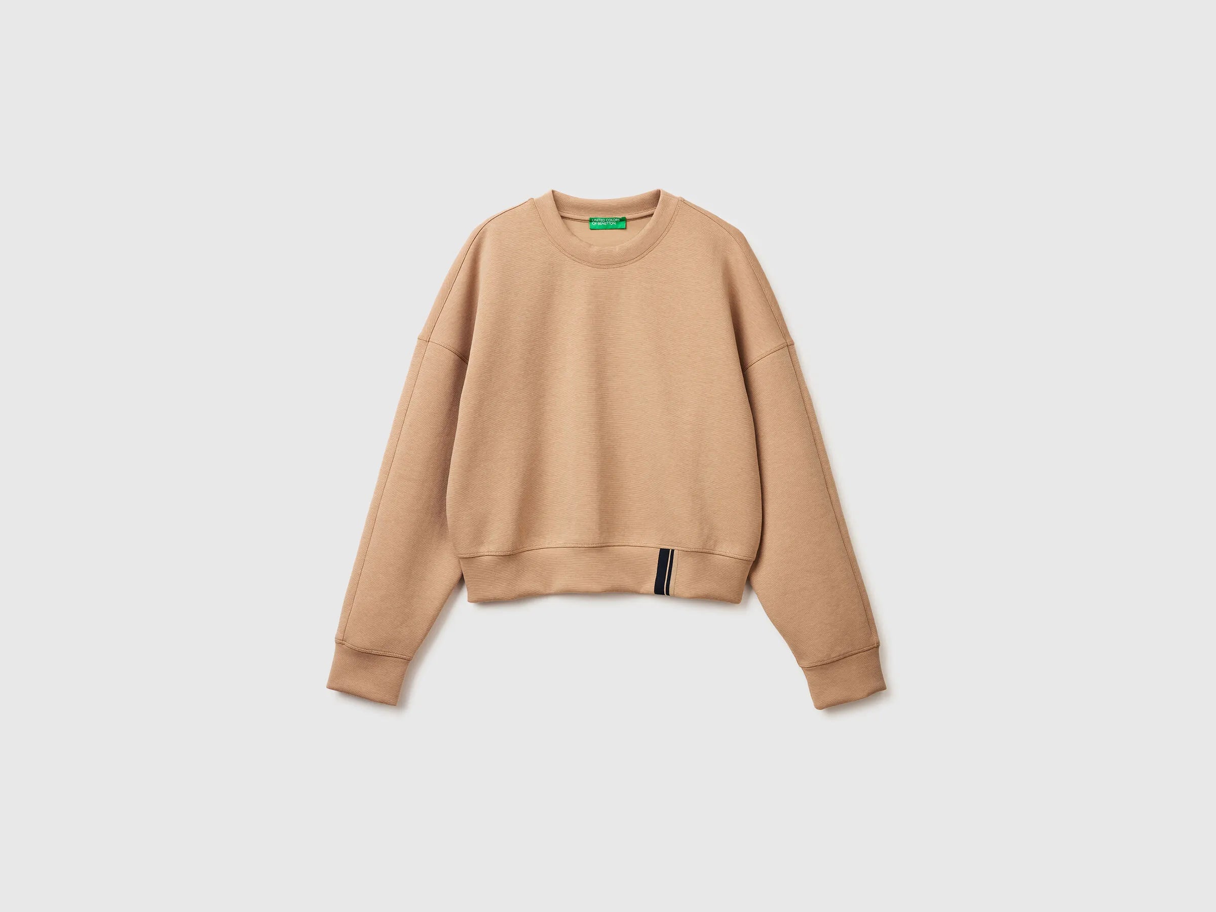 Benetton Camel Women Boxy Fit Sweatshirt with Crest on The Back SKU: 35B1D201G_21R Image 01