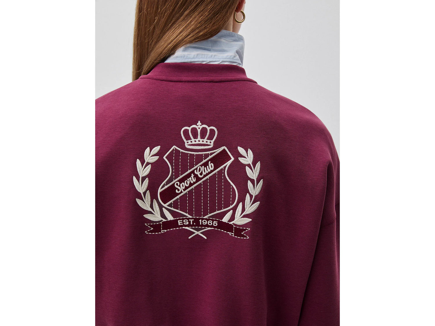 Benetton Burgundy Women Boxy Fit Sweatshirt with Crest on The Back SKU: 35B1D201G_299 Image 04