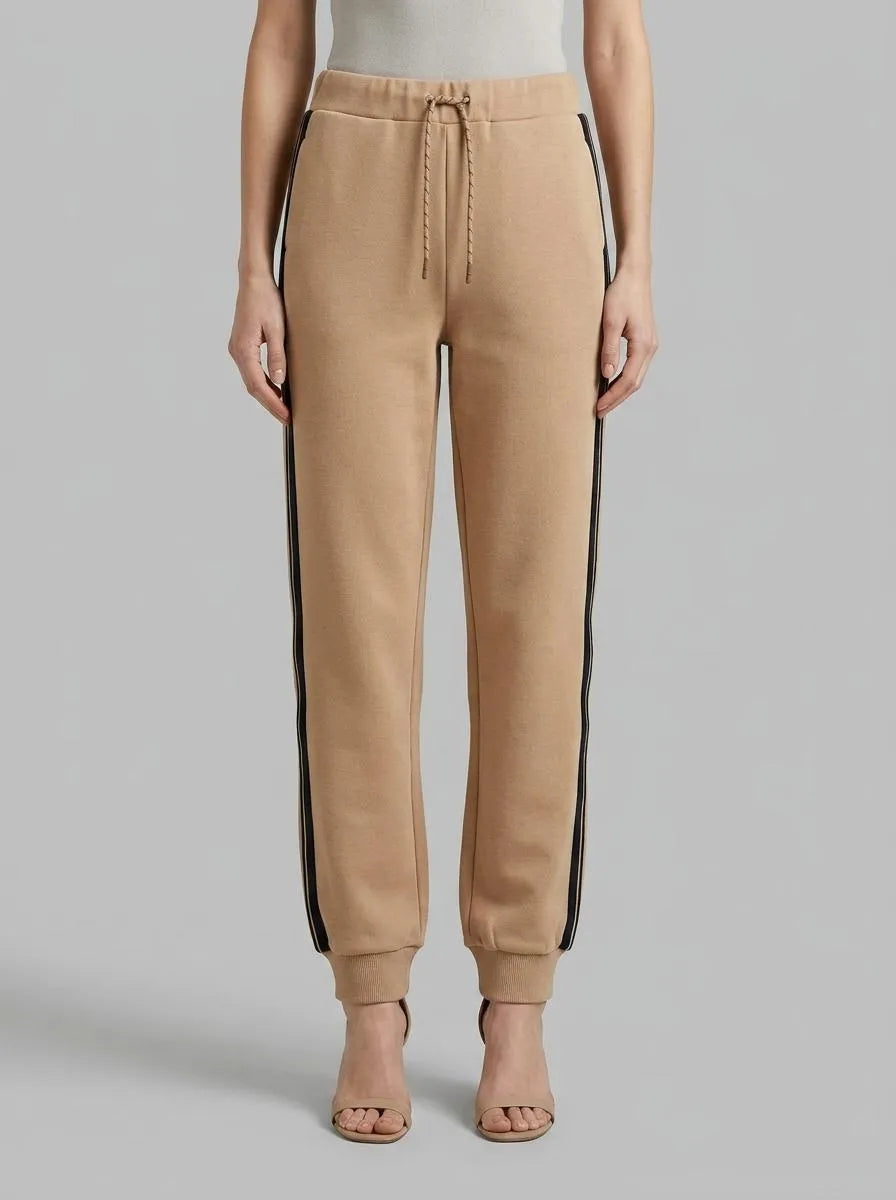 Benetton Camel Women Trousers with Striped Side Bands SKU: 35B1DF01H_21R Image 00