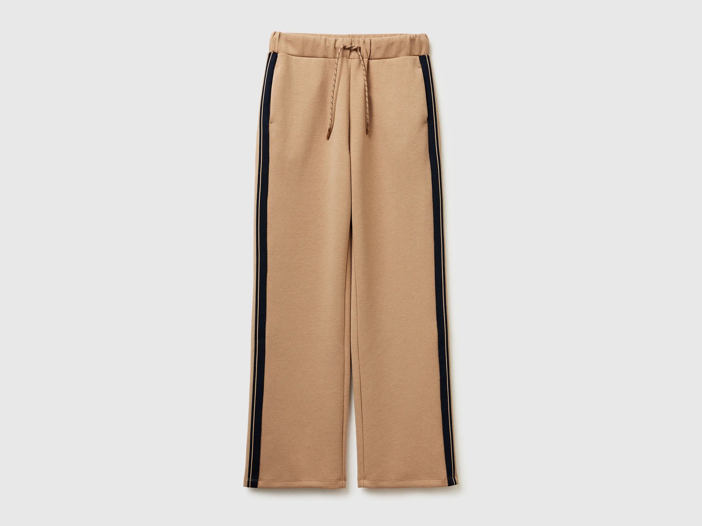 Benetton Camel Women Trousers with Striped Side Bands SKU: 35B1DF01H_21R Image 01