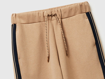 Benetton Camel Women Trousers with Striped Side Bands SKU: 35B1DF01H_21R Image 03
