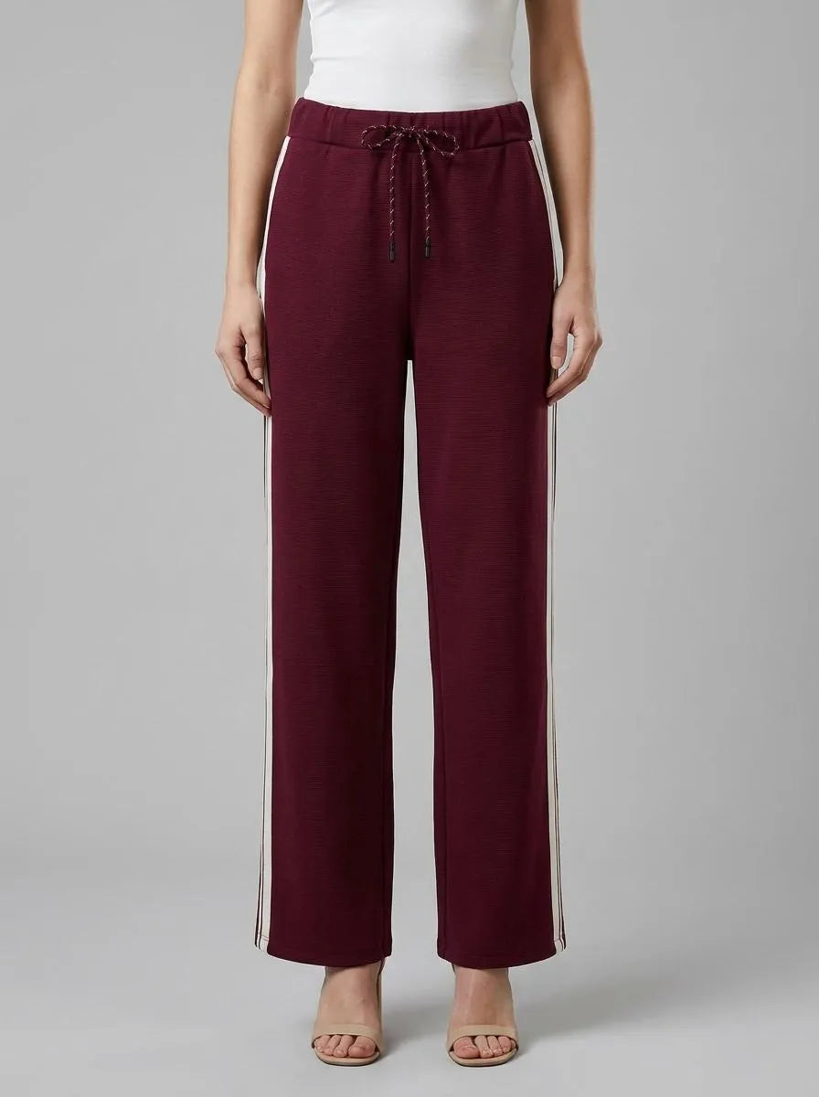 Benetton Burgundy Women Trousers with Striped Side Bands SKU: 35B1DF01H_299 Image 00