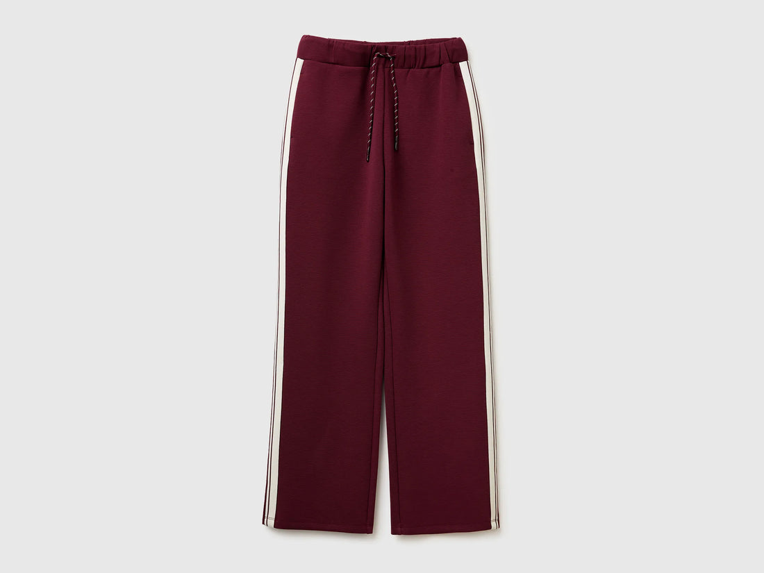 Benetton Burgundy Women Trousers with Striped Side Bands SKU: 35B1DF01H_299 Image 01