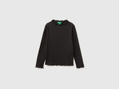 Benetton Black Girls Warm Cotton Blend Turtleneck T-Shirt SKU: 35F2C205X_100 Image 01