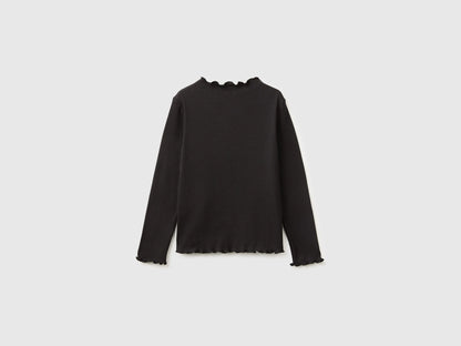Benetton Black Girls Warm Cotton Blend Turtleneck T-Shirt SKU: 35F2C205X_100 Image 02