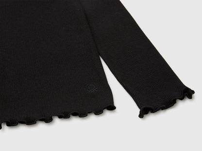 Benetton Black Girls Warm Cotton Blend Turtleneck T-Shirt SKU: 35F2C205X_100 Image 03