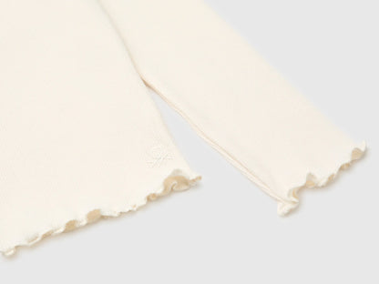 Benetton Creamy White Girls Warm Cotton Blend Turtleneck T-Shirt SKU: 35F2G10NQ_0R2 Image 03