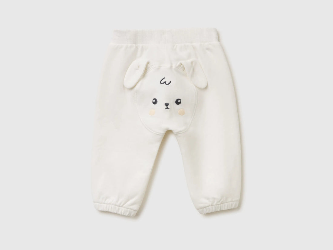 Benetton Creamy White Newborn Trousers with Embroidery on The Back SKU: 35FNAF029_074 Image 02