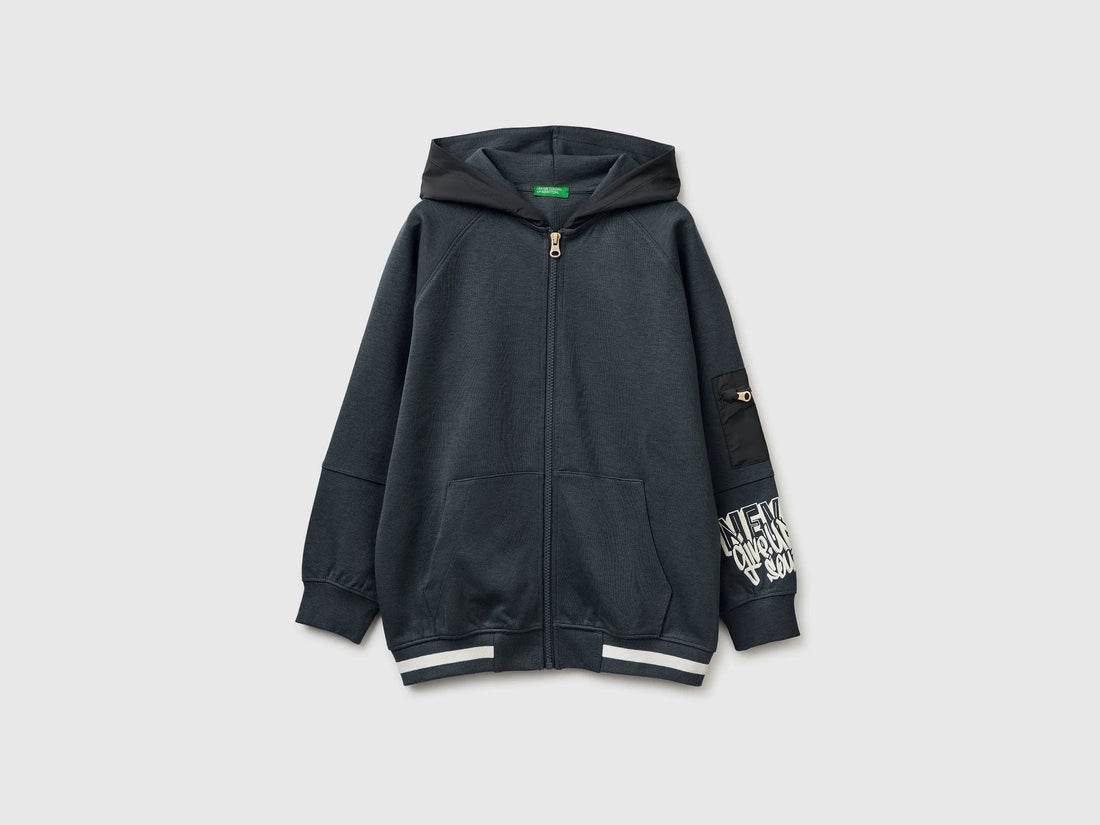 Benetton Dark Gray Boys Open Sweatshirt with Nylon Inserts SKU: 35JVC506A_10N Image 01