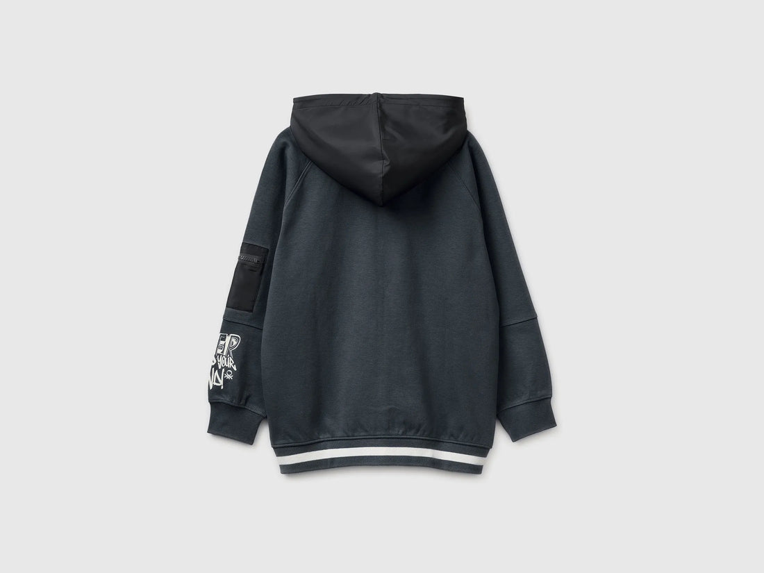 Benetton Dark Gray Boys Open Sweatshirt with Nylon Inserts SKU: 35JVC506A_10N Image 02