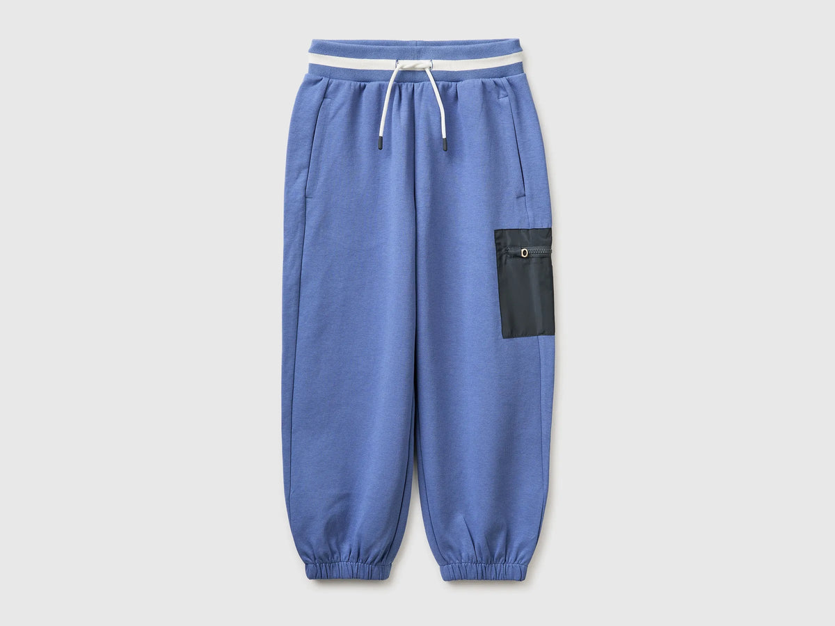 Benetton Air Force Blue Boys Joggers with Nylon Pocket SKU: 35JVCF072_05N Image 01