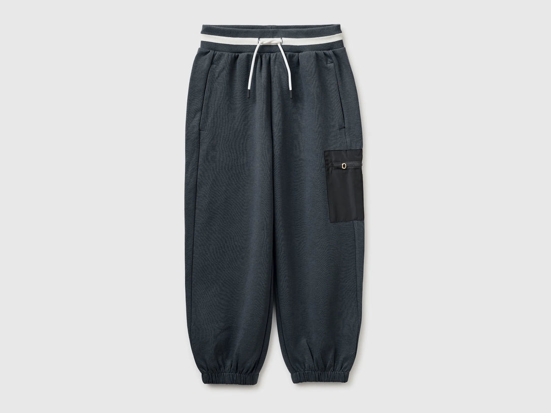 Benetton Dark Gray Boys Joggers with Nylon Pocket SKU: 35JVCF072_10N Image 01