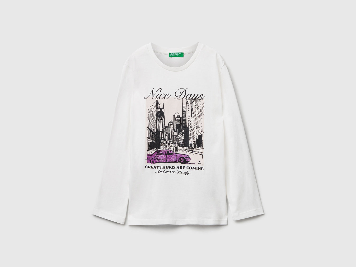 Benetton_Creamy White_T-Shirt with Glitter Print_35RYC10QE_074_01