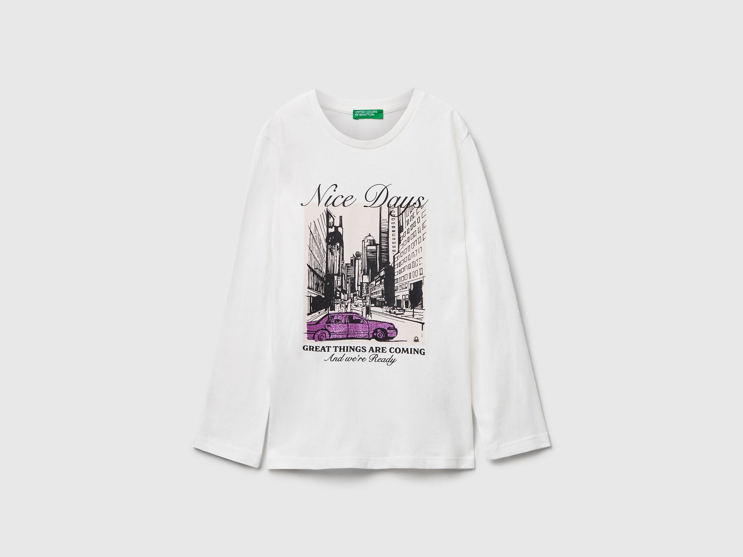 Benetton_Creamy White_T-Shirt with Glitter Print_35RYC10QE_074_01