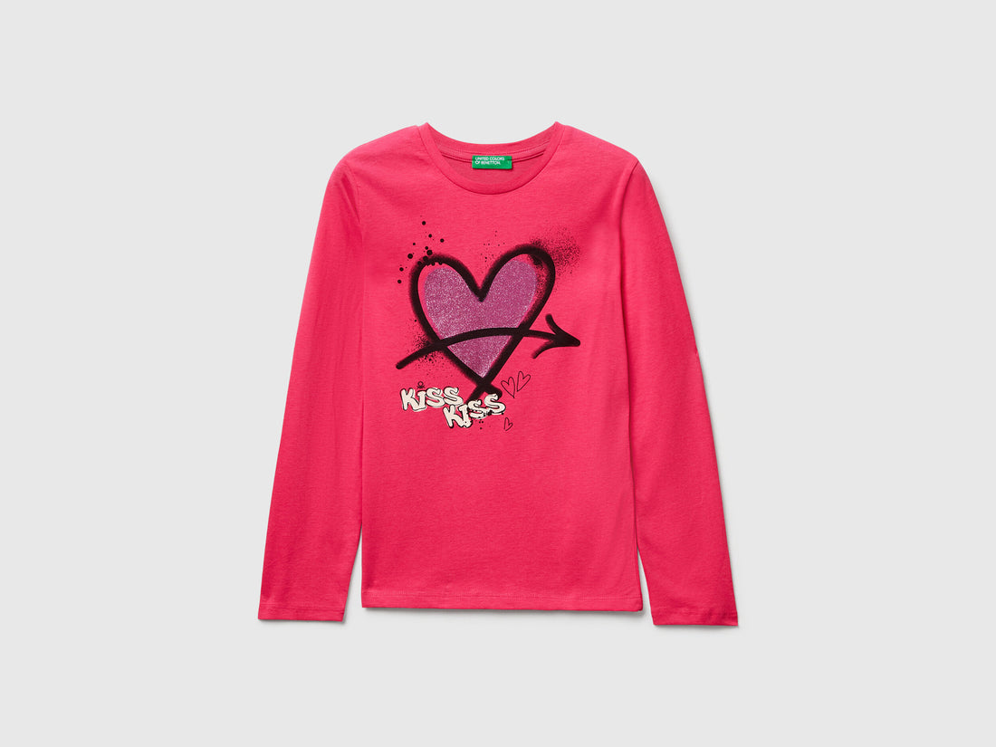 Benetton_Fuchsia_T-Shirt with Glitter Print_35RYC10QE_1A2_01