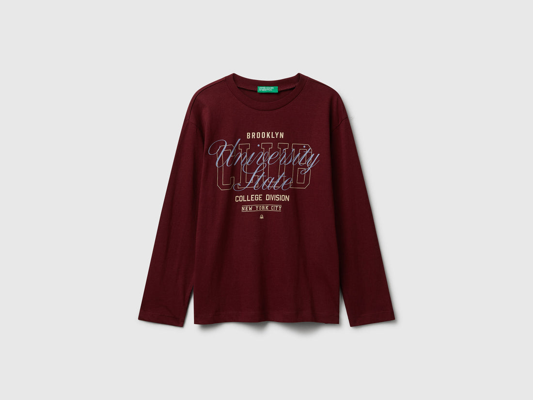 Benetton_Burgundy_Cotton T-Shirt with Print_35RYC10QQ_129_01