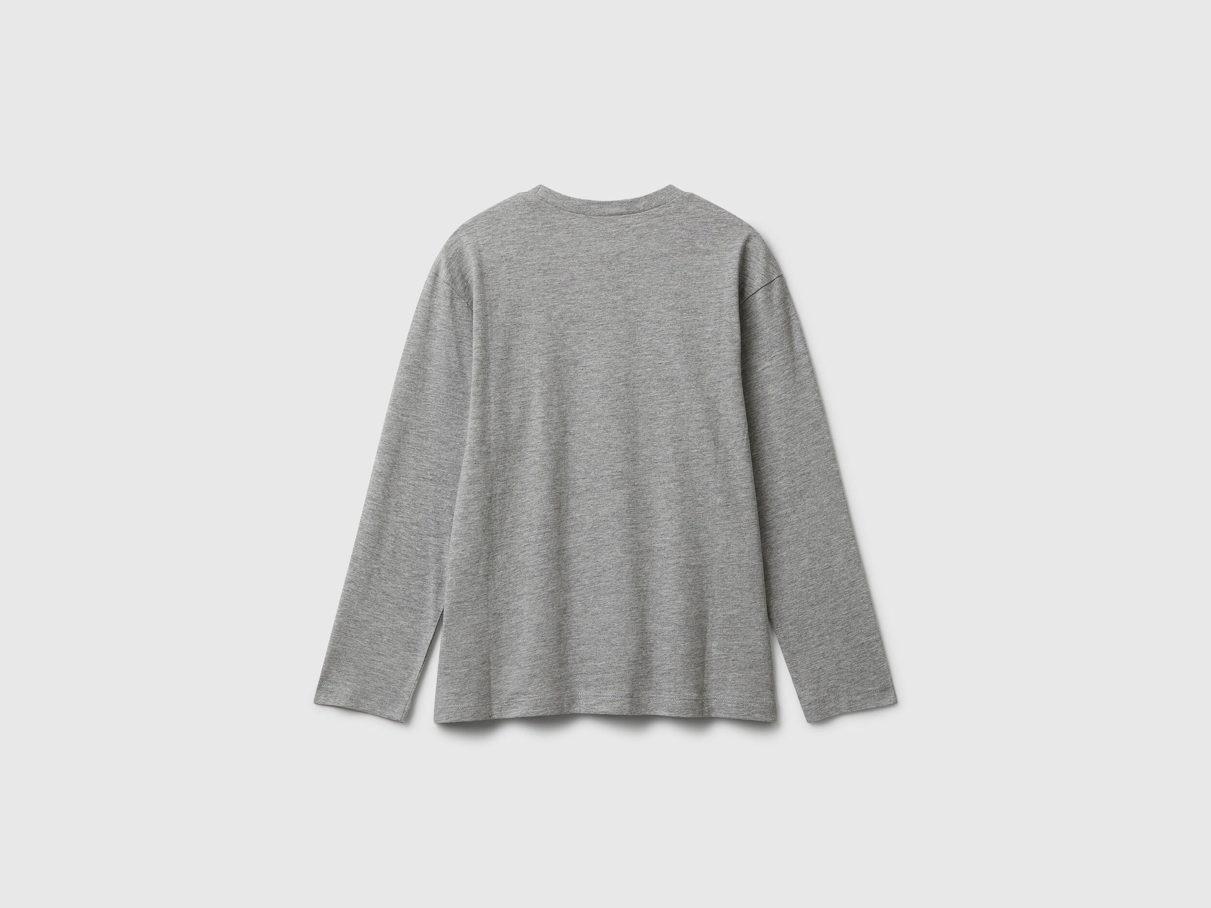 Benetton_Light Gray_Cotton T-Shirt with Print_35RYC10QQ_501_02