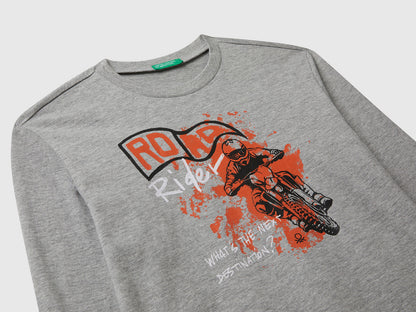 Benetton_Light Gray_Cotton T-Shirt with Print_35RYC10QQ_501_03