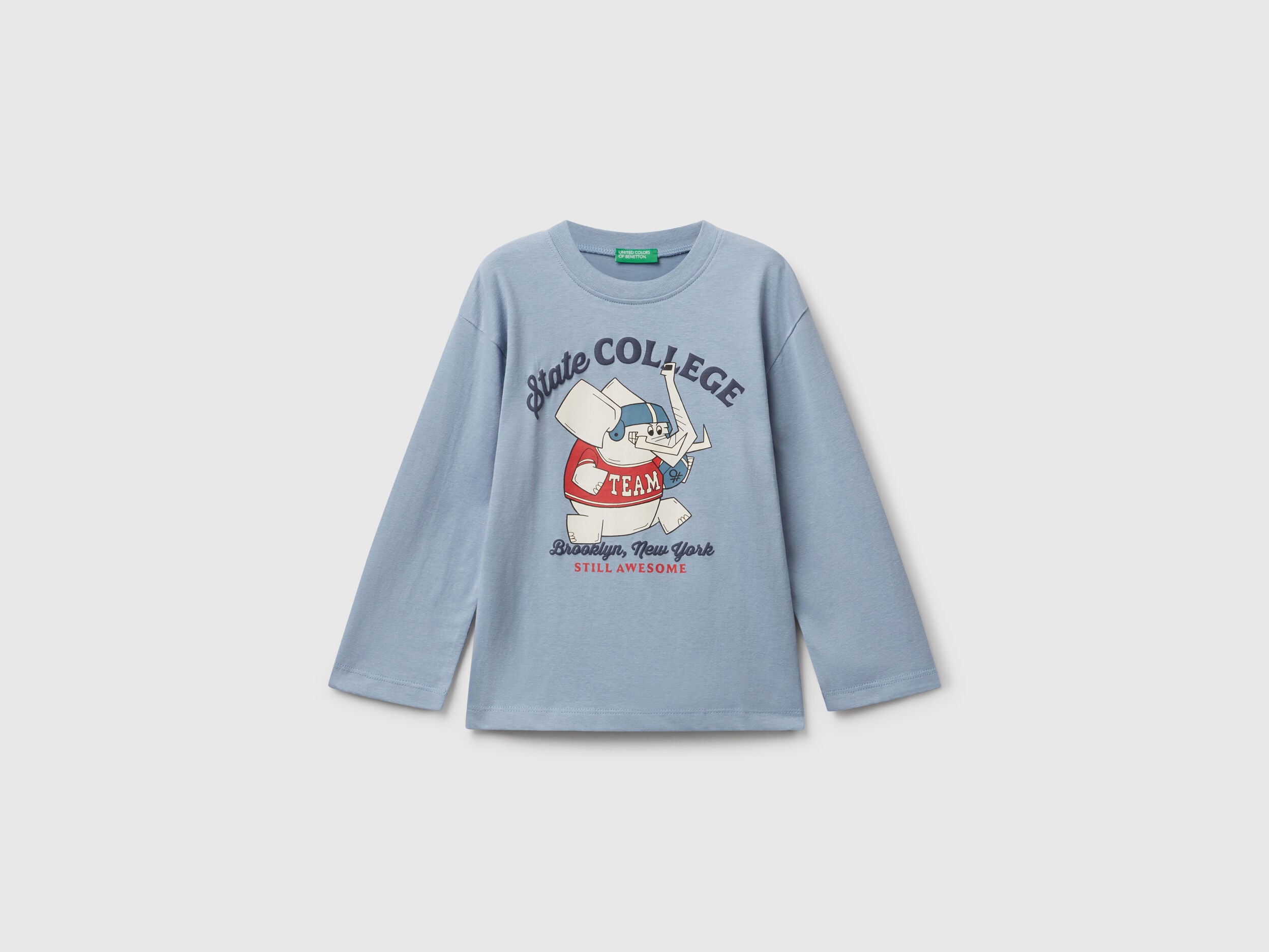 Benetton_Light Blue_Long Sleeve T-Shirt with Print_35RYG10K4_0W2_01