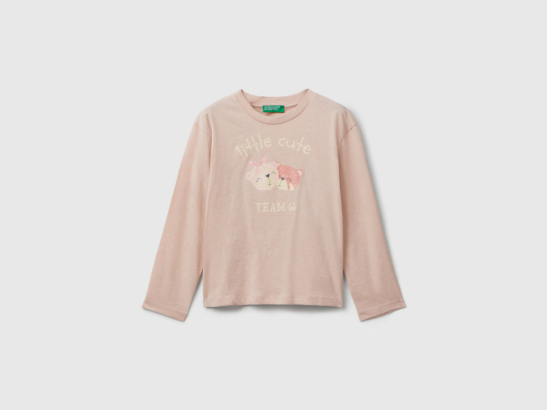 Benetton_Soft Pink_Cotton T-Shirt with Glittery Print_35RYG10K7_12U_01