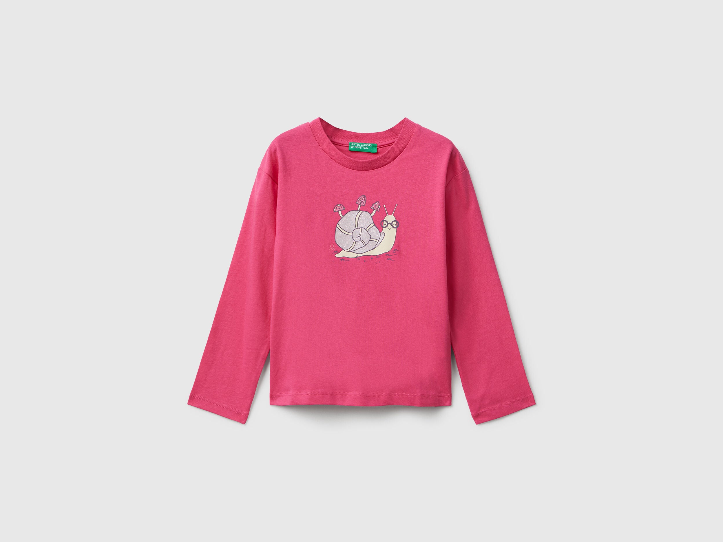 Benetton_Fuchsia_Cotton T-Shirt with Glittery Print_35RYG10K7_1A2_01