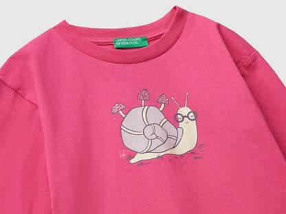 Benetton_Fuchsia_Cotton T-Shirt with Glittery Print_35RYG10K7_1A2_03