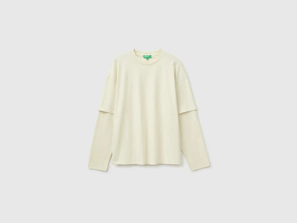 Benetton Beige Men Double-Sleeved T-Shirt in 100% Cotton SKU: 35URU10CV_158 Image 01