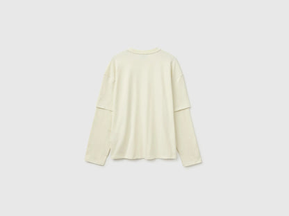 Benetton Beige Men Double-Sleeved T-Shirt in 100% Cotton SKU: 35URU10CV_158 Image 02