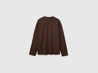 Benetton Brown Men Double-Sleeved T-Shirt in 100% Cotton SKU: 35URU10CV_2C0 Image 02