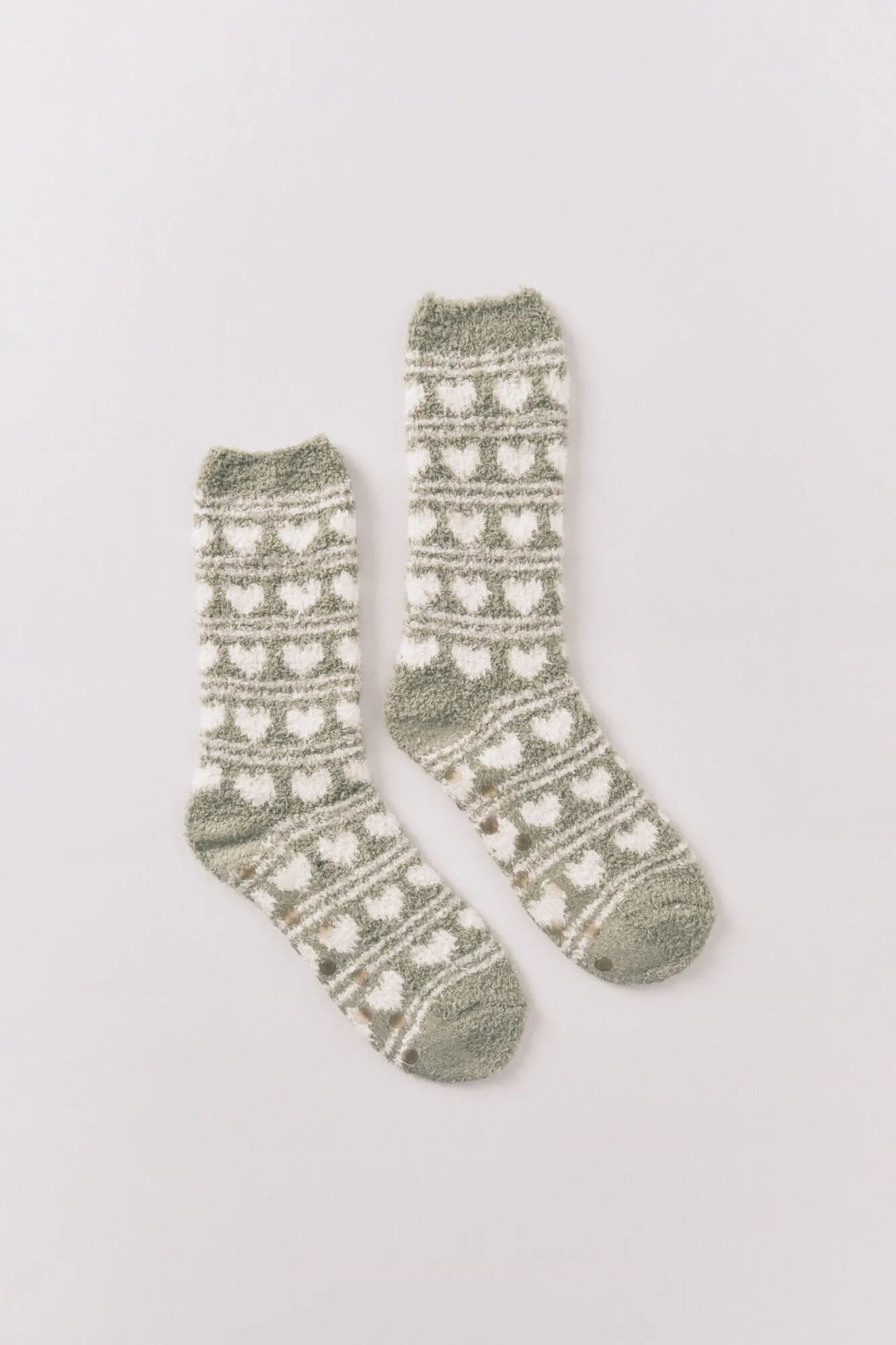 Women Secret_Green_Long Green Heart Print Fur Socks_3612484_23_01