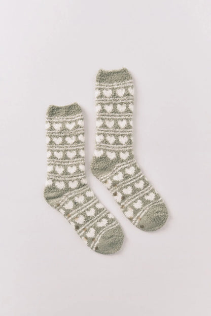 Women Secret_Green_Long Green Heart Print Fur Socks_3612484_23_01