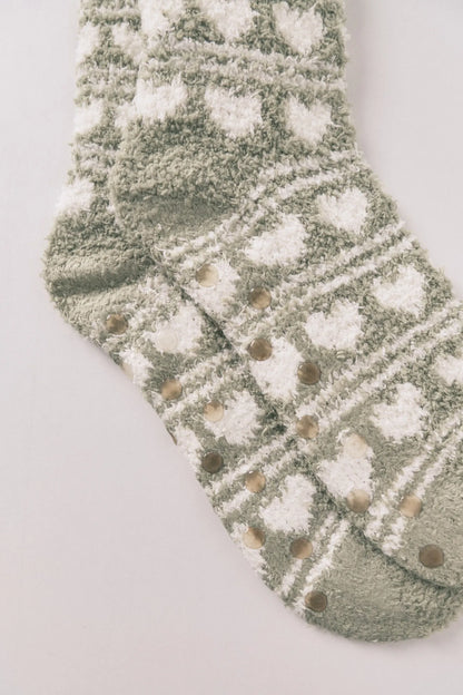 Women Secret_Green_Long Green Heart Print Fur Socks_3612484_23_02