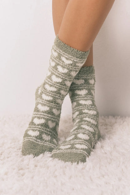 Women Secret_Green_Long Green Heart Print Fur Socks_3612484_23_03