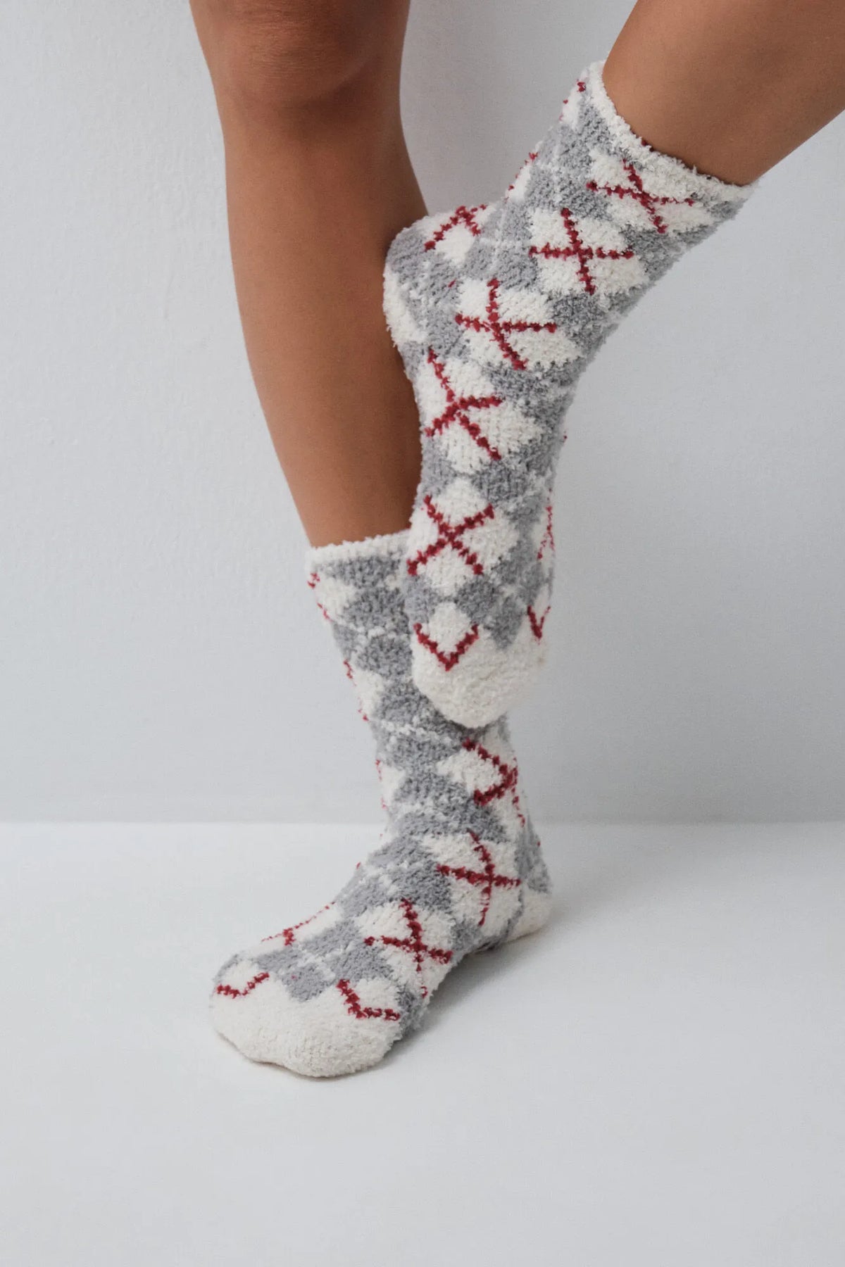 Women Secret Beige Women Beige Argyle Print Long Socks SKU: 3614792_50 Image 03