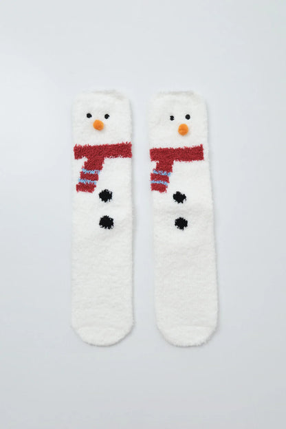 Women Secret Beige Women Beige 3D Snowman Long Socks SKU: 3614809_50 Image 01