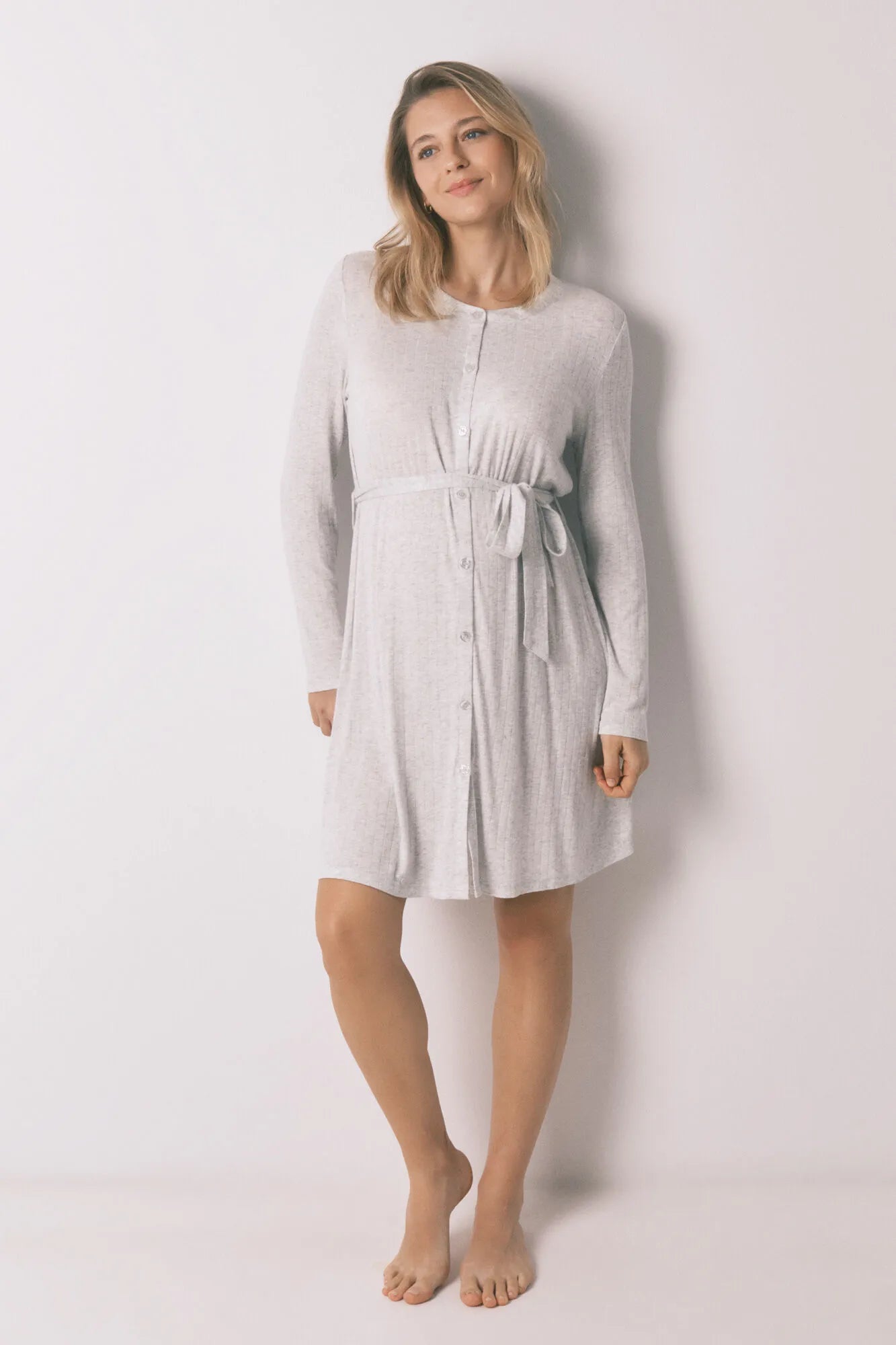 Women Secret_Dark Grey_Grey Ribbed Super Soft "Maternity" Short Nightgown_3633449_44_01