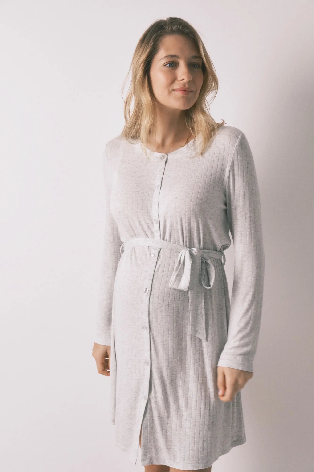 Women Secret_Dark Grey_Grey Ribbed Super Soft "Maternity" Short Nightgown_3633449_44_03