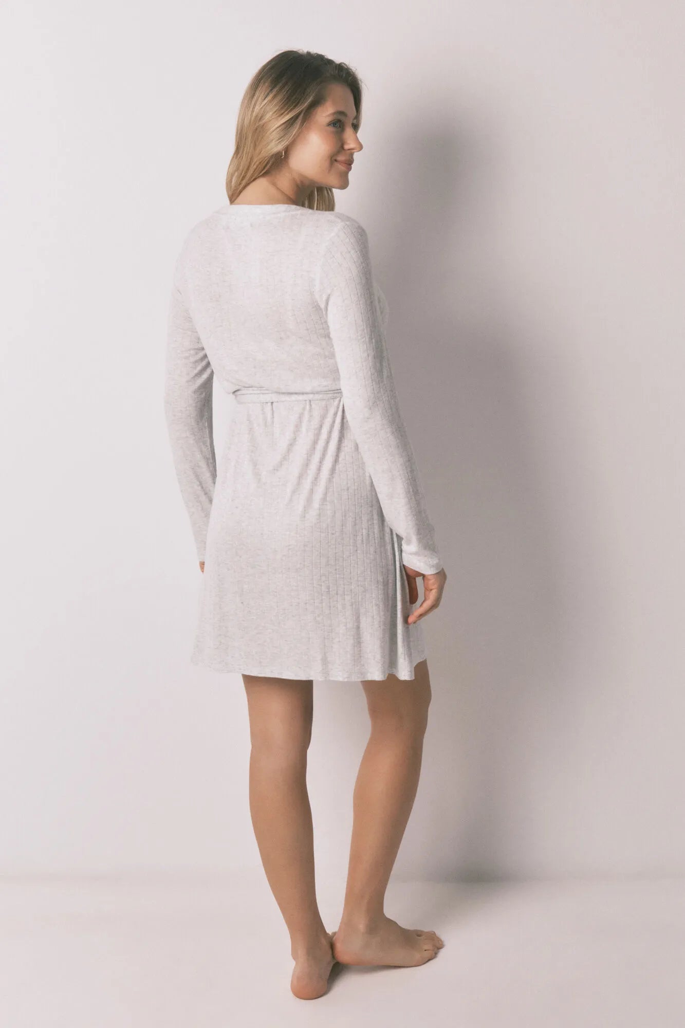 Women Secret_Dark Grey_Grey Ribbed Super Soft "Maternity" Short Nightgown_3633449_44_05