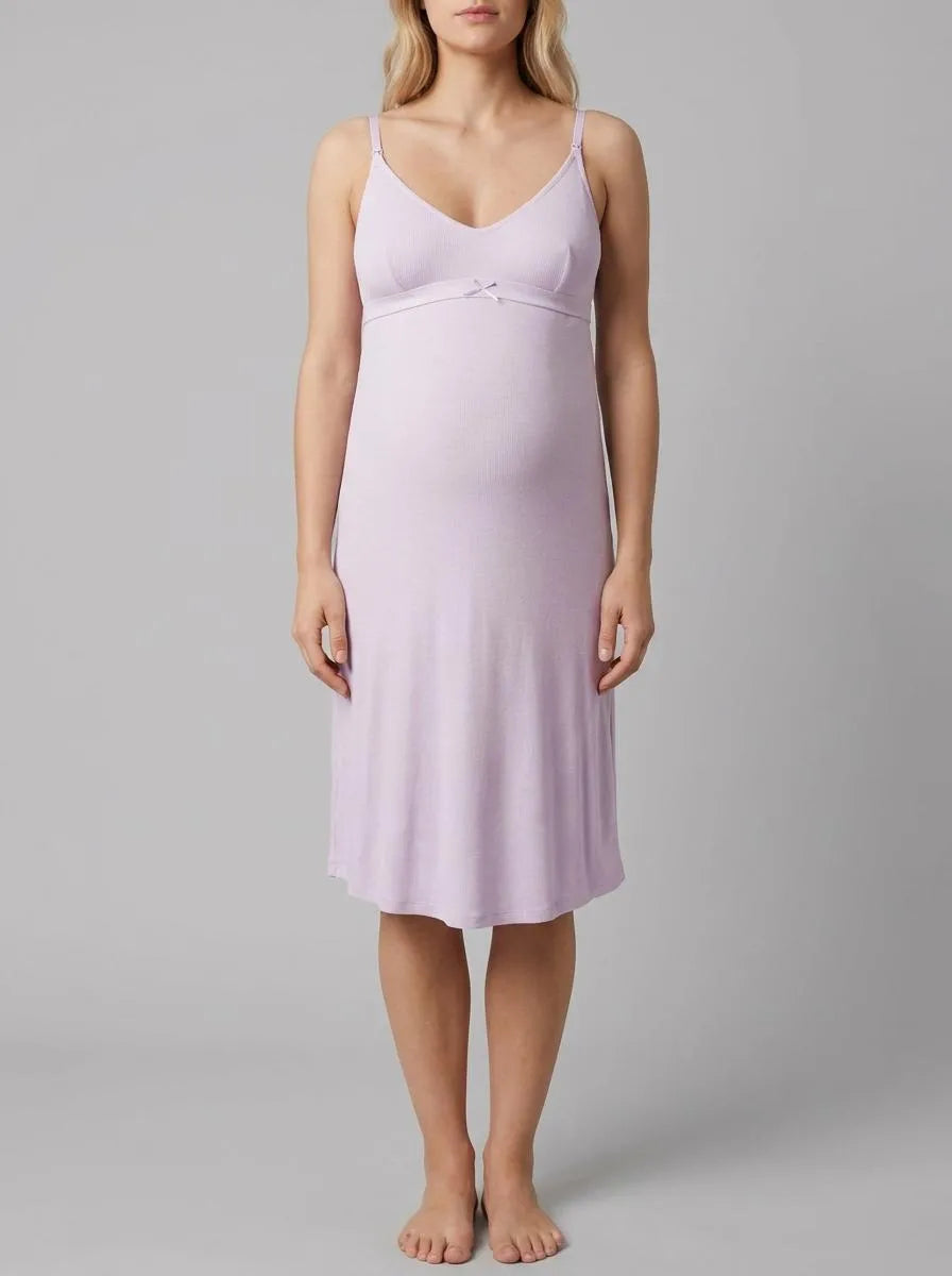 Women Secret_Purple/Lilac_Lilac Ribbed Super Soft Maternity Midi Nightgown_3633451_75_00
