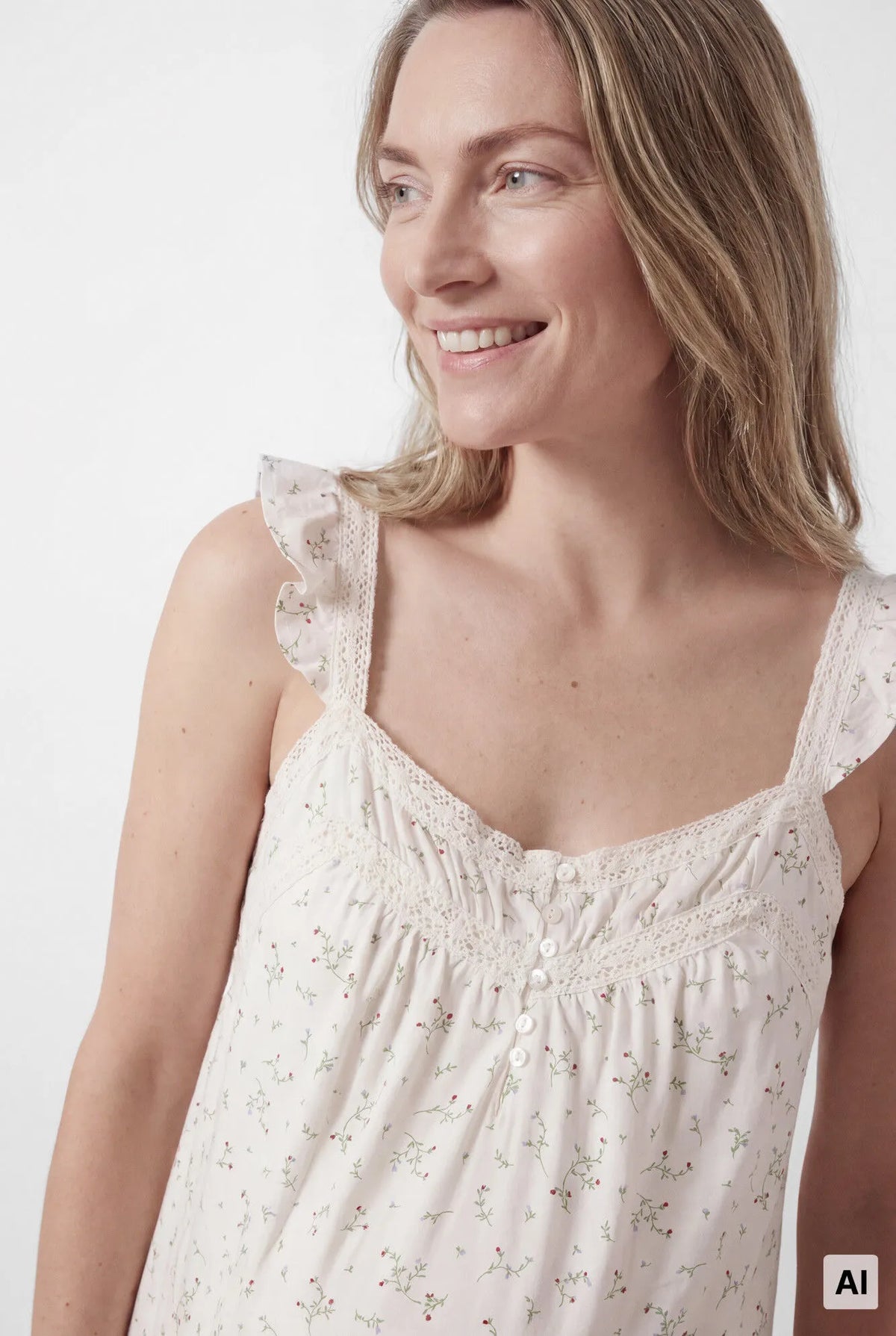 Women Secret Ivory Women Floral Ruffle Strap "Maternity" Nightgown SKU: 3634151_96 Image 01