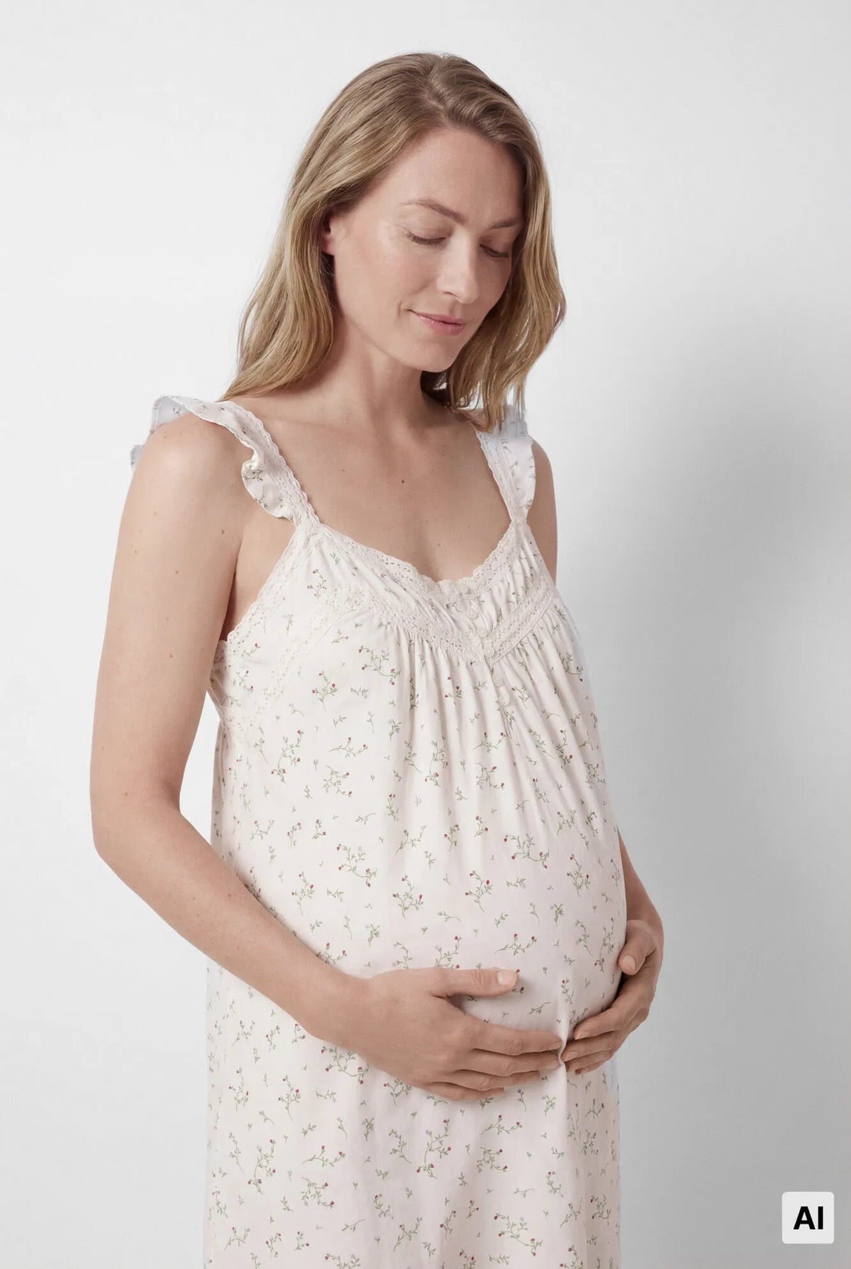 Women Secret Ivory Women Floral Ruffle Strap "Maternity" Nightgown SKU: 3634151_96 Image 02