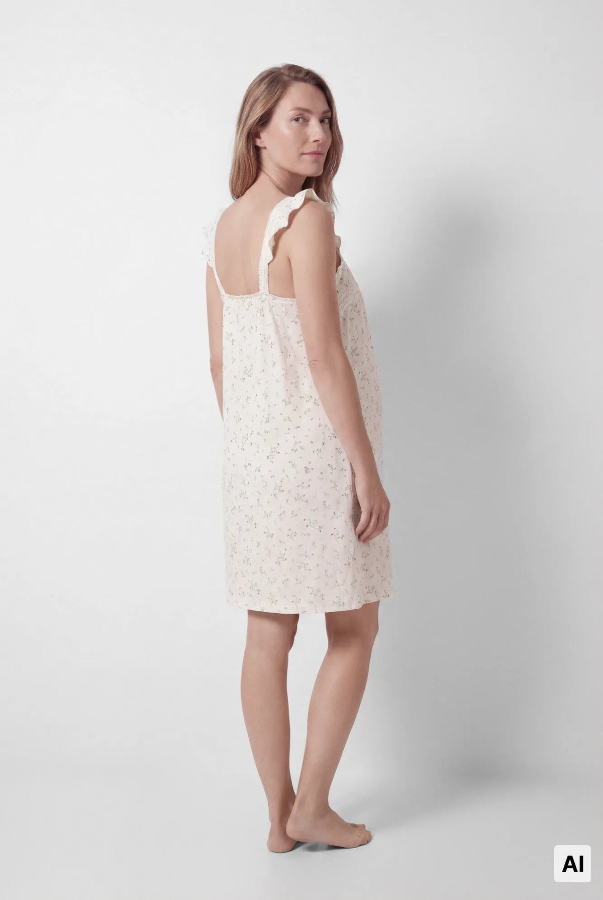 Women Secret Ivory Women Floral Ruffle Strap "Maternity" Nightgown SKU: 3634151_96 Image 03