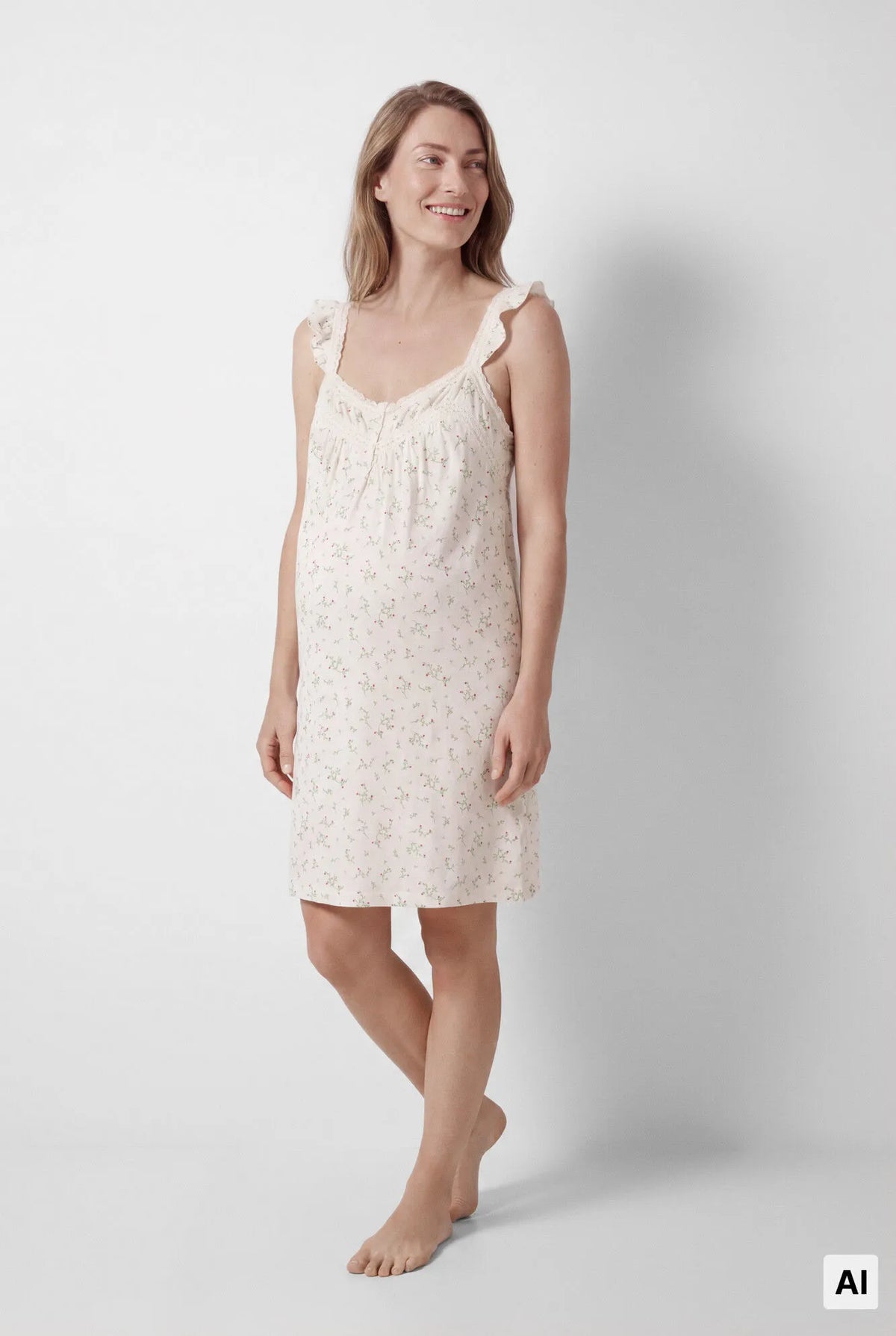 Women Secret Ivory Women Floral Ruffle Strap "Maternity" Nightgown SKU: 3634151_96 Image 04