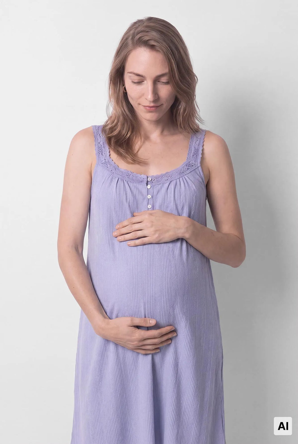 Women Secret Medium Blue Women Blue "Maternity" Lace Strap Nightgown SKU: 3634156_12 Image 01