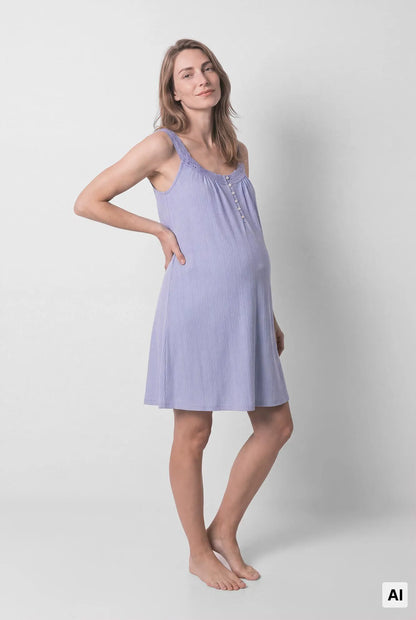 Women Secret Medium Blue Women Blue "Maternity" Lace Strap Nightgown SKU: 3634156_12 Image 02