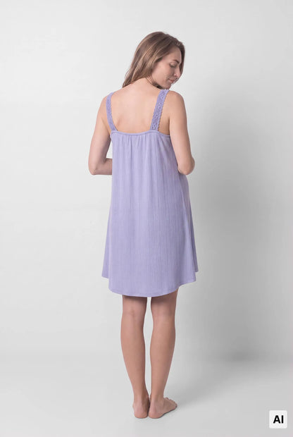 Women Secret Medium Blue Women Blue "Maternity" Lace Strap Nightgown SKU: 3634156_12 Image 03