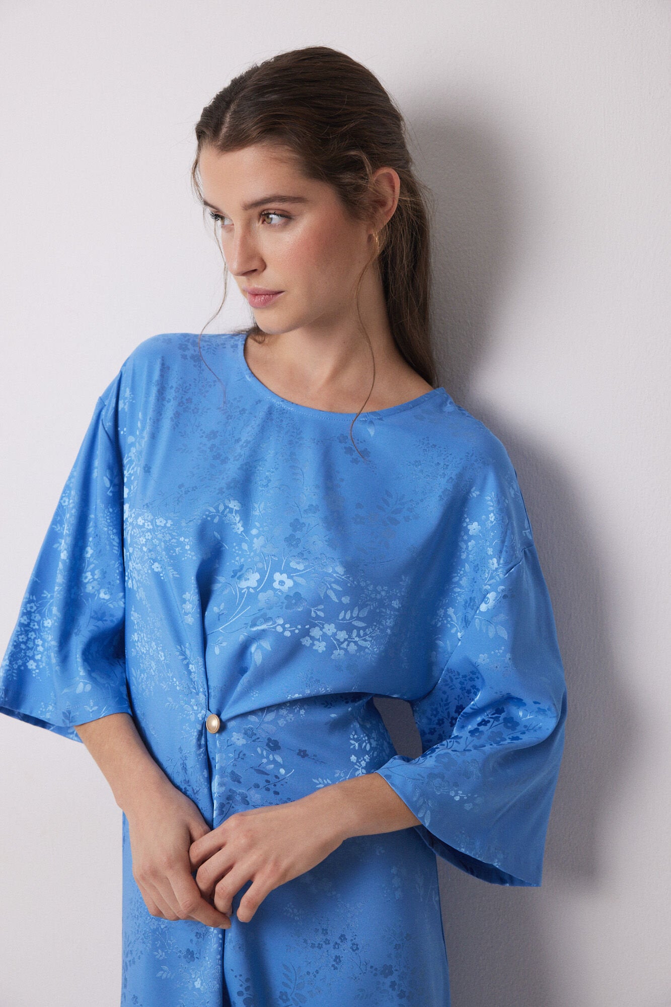 Women Secret_Blue Jacquard Satin Caftan Dress_3639169_19_02